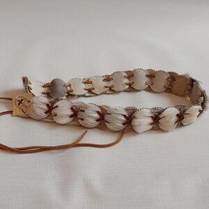 Vintage BOHO belt Fur Circles leather Rawhide Festival Hippie Native Ame…